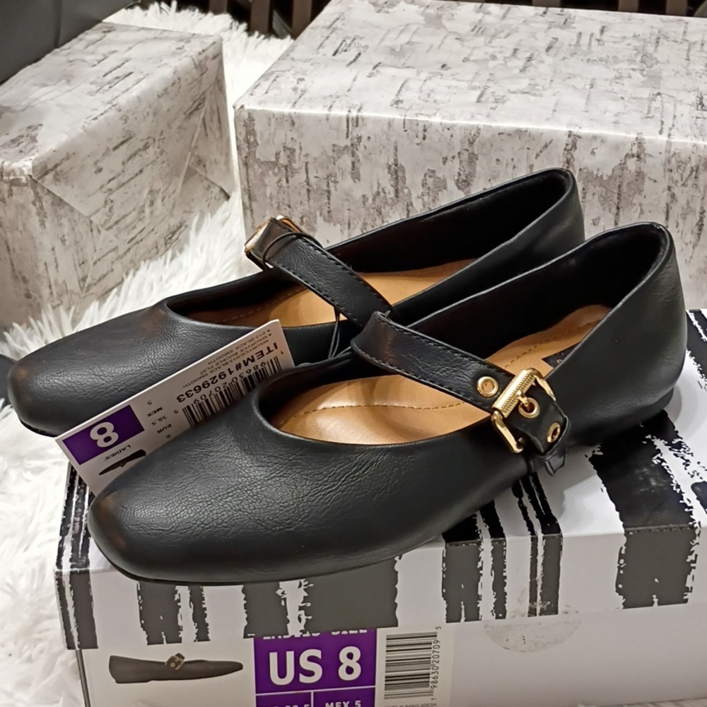 Dolce Vita Black Mary Jane Flats with Gold Buckle
